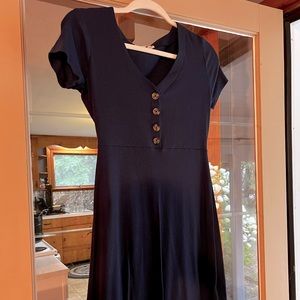 Navy blue dress with buttons on the front pink rose